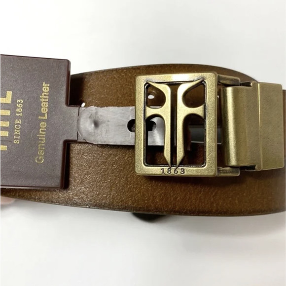 NWT! Frye REVERSIBLE Leather Belt Bronze Gold Buckle Tan Gray Size LARGE 36" - Picture 5 of 8